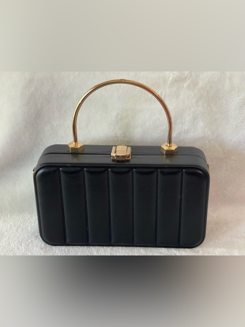 Most Wanted USA Structured Hard Shell handbag purse clutch black gold - Picture 4 of 10